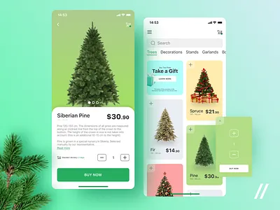 Christmas Tree Shopping App app christmas christmas tree concept design ecommerce figma mobile online shop product purrweb store tree ui ux