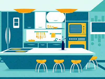 Flat Kitchen Design between the Modern and Retro design flat illustrator illustration interior lovely modern retro web