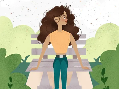 Park Girl bench illustration park