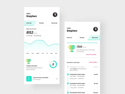 Fitness Money app clean coupon design discounts fitness health minimal simple steps ui ux