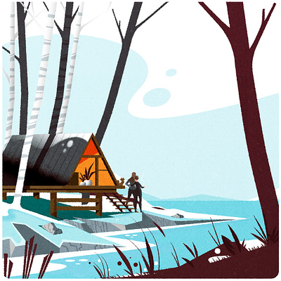 Christmas Cabin architecture cabin christmas design illustration minimalist vector