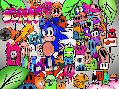 A Sonic Doodle artwork bright colour design digital doodle fun ipados markers pac man procreate sega sonic sonic2 style vector