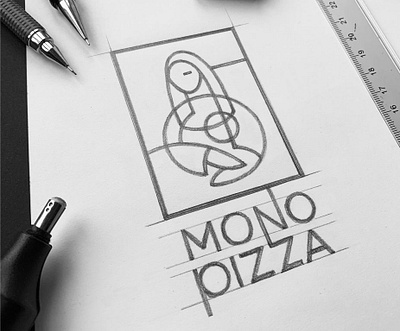 Logo for Monopizza identity logo logodesigner logosketch mona lisa pizza
