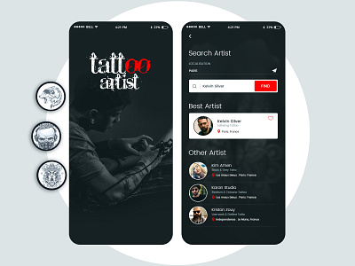 Get Best Tattoo Artist adobexd app artist artwork clean clean ui cleandesign color conceptdesign design dream enthusiasts location modern tattoo technique theme ui ux uxdesign