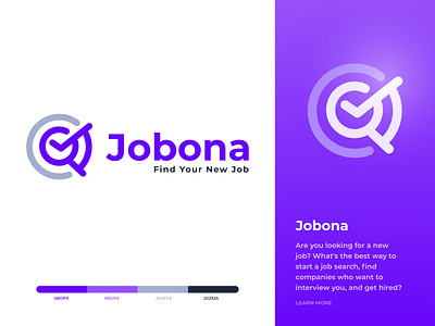 Jobona - logo design for online job platform app brand identity branding business design find icon job job logo job site logo logo design logo designer logo mark modern search search icon searching symbol technology