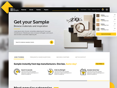 Homepage design for an architecture sample library black branding branding and identity clean clean design design designs flat gold identity minimal ui uiux ux web web design webdesign website