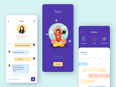 Meditation Courses Mobile App afterglow app asana calendar chat clean illustration meditation meditation app minimal mobile pastime ui yoga yoga studio