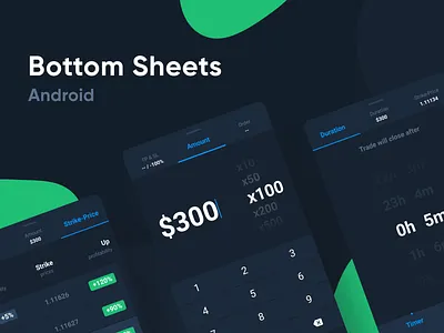 Bottom Sheets amount android app blockchain botoom sheet bottom card carousel design finance keyboard list picket slider space tab tabs time picker ui ux