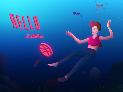 Hello Dribbble 2d art art down first shot gradient graphic design hello dribble illustration ocean portrait ui vector visual