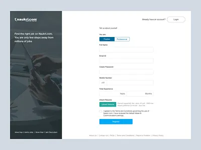 Naukri App Sign Up UI Concept design naukri sign up sketch ui web