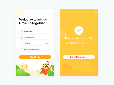 Registration page app chicken icon illustration music registration ui ux