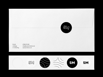 SenseMade stickers in use amongst stationery badges black and white brand brand identity branding business cards design envelope letter letterhead line graphic logo line logo logo mockup monogram san serif logo san serif typography stationery stickers typography