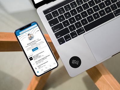 SenseMade social media design and sticker badge brand brand identity branding design laptop linkedin logo mobile mockup profile picture social media social media banner social media design sticker typography