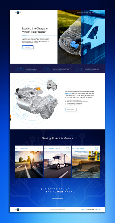 Dana Electrified Microsite automotive b2b blue clean electric homepage design microsite mobility modern website