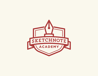 Sketchnote Academy brand refresh badge badge logo banner calligraphy class course fountain fountain pen illustration logo nib online course pen rebrand redesign refresh school shield sketchnote visual notes