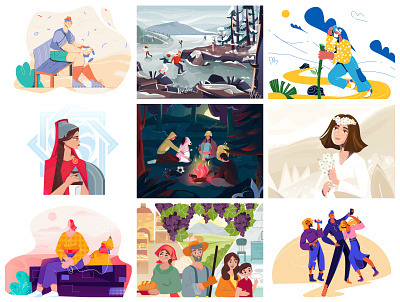 Top Nine -2019 2d armenia ball character clothes color design dog flie flower happy illustration job nature plant selfie snow tree vector workers