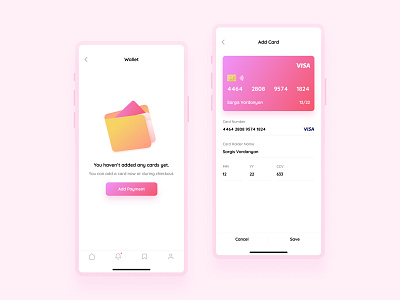 Wallet app l 22 · 365 add add card card clean credit card finance funds gradient illustration interface minimal mobile app mobile ui payment simple ui ux vector visa wallet