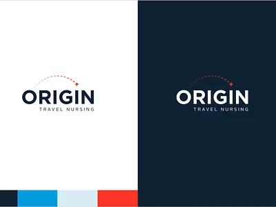 Origin Travel Nursing Logo & Color Palette blue branding clean color palette coral logo design modern navy sans serif visual identity
