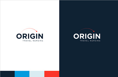 Origin Travel Nursing Logo & Color Palette blue branding clean color palette coral logo design modern navy sans serif visual identity