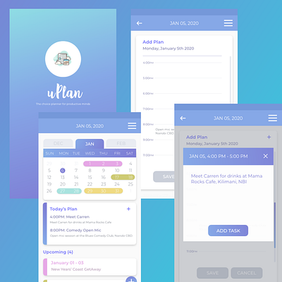 uPlan Personal Planner adobexd autoanimate calendar planner