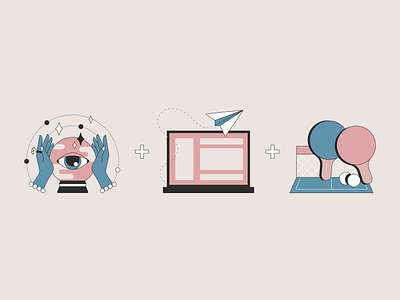 Subcultures blue color palette computer crystal ball eye fortune games icons illustration illustrator laptop paper airplane ping pong pink subculture