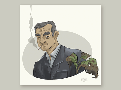 FBI Agent Moses agent avatar character characterdesign color dnd fbi game grandpa grey illustration male characher old portrait sad smoking suit