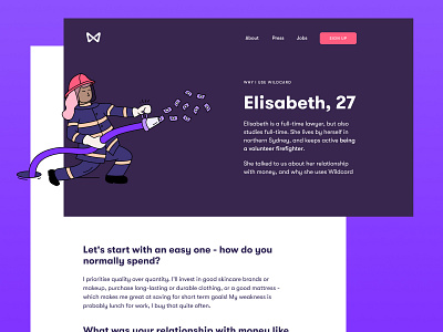 User Stories - Why I Use Wildcard case study desktop finance illustration landing page minimal purple quote stories testimonial website website design