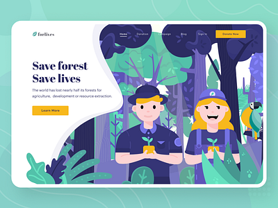 Forlives - Header Illustration Save Forest Website adventure animal character characterdesign flat flat illustration forest gogreen header illustration illustrations landingpage lives logo nature plant typogaphy uiux vector website