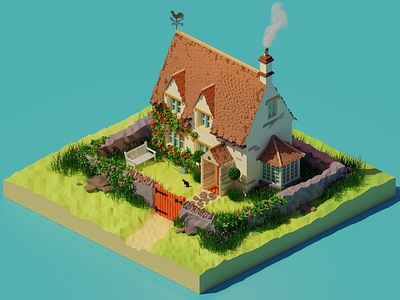 Cotswolds cottage 3d blender 3d cotswolds cottage countryside england house illustration isometric low poly modeling render