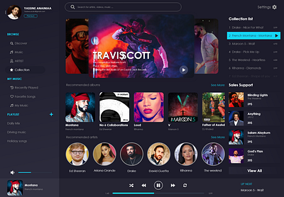 Music Player adobexd dashboard app dashboard design frontend fullstack music app musicplayer uidesign uiuxdesign uiuxdesigner webdesign