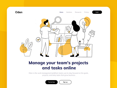 Oden - Work management platform design exploration header hero illustration landingpage line lineart management platform project team work teamwork typography ui ux vector web web design website design