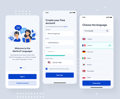 World of Languages - language learning app app app design application clean design interface ios language learning languages learning app onboarding sign up simple ui uidesign uiux ux uxdesign