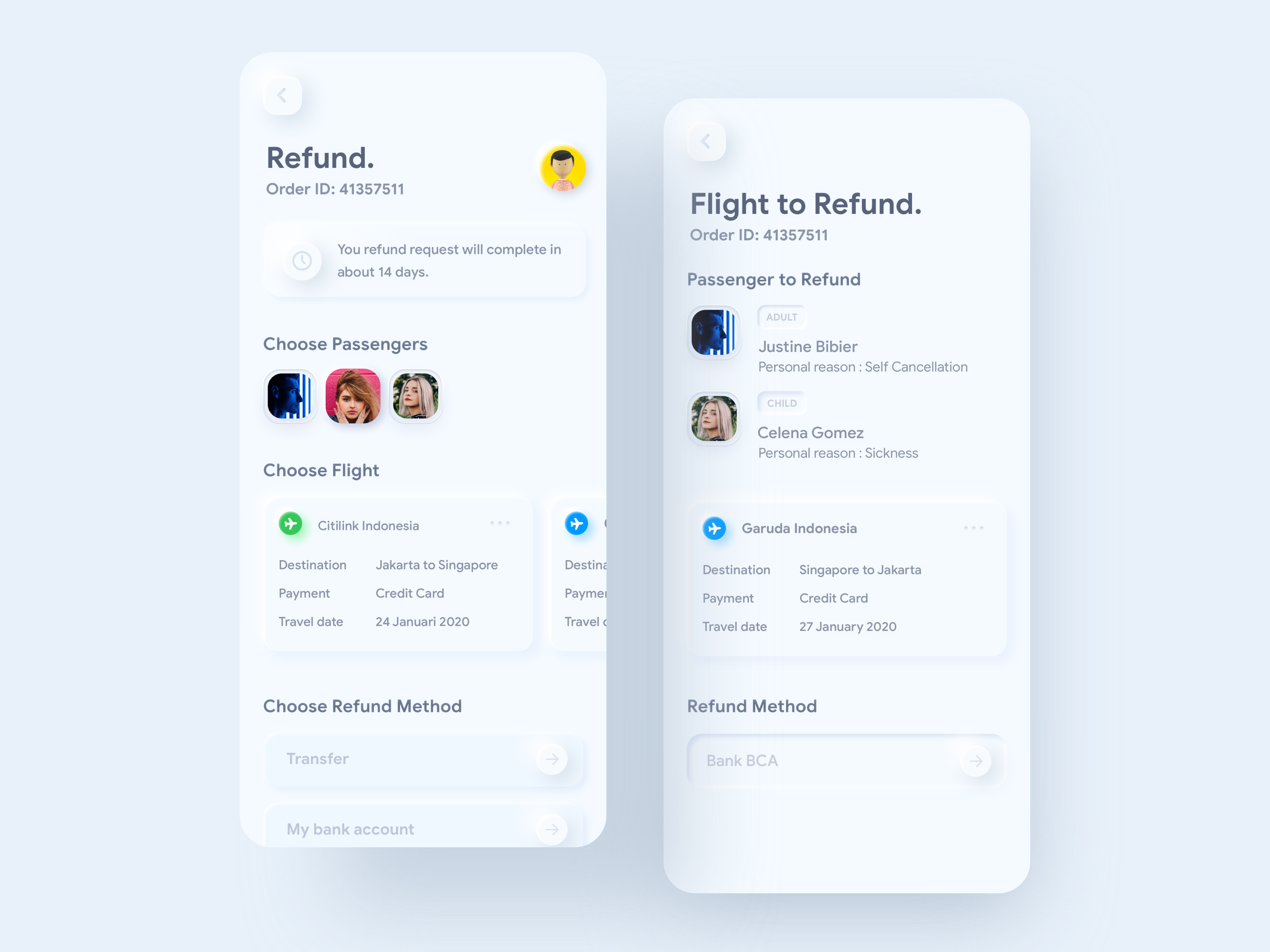 Example of Skeuomorph Refund Flight ⠿ tiket.com