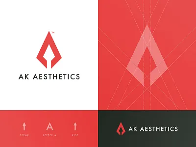 AK Aesthetics - Logo Design a letter a day arrow head brand brand identity branding design grid design identity identity designer illustration lettermark logo logomark logotype designer negative space negative space logo smart mark spartan spear typography