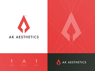 AK Aesthetics - Logo Design a letter a day arrow head brand brand identity branding design grid design identity identity designer illustration lettermark logo logomark logotype designer negative space negative space logo smart mark spartan spear typography