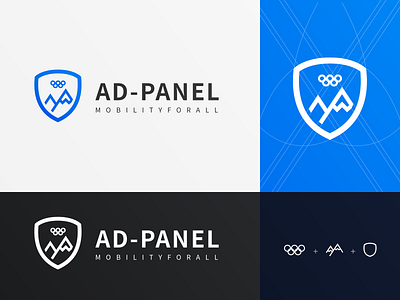 AD-PANEL logo app brand branding icon illustration logo mountain olympic protect safety shield ski snow winter