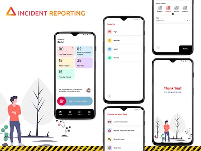 Incident Reporting App accident app booking branding calendar colourful design funding icon illustrator latest logo opportunity skills trending trendy ui uiux xd design