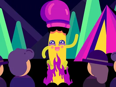 Banana telling cute stories to humans banana camp campfire night warm