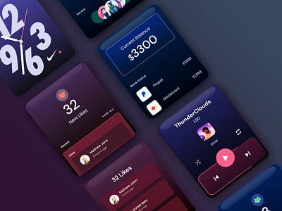 Experimental Apple Watch Screens - Dark version app app design apple apple design apple watch colorful colors dark exploration finance gradient ios music series social ui ux vector wallet watchos