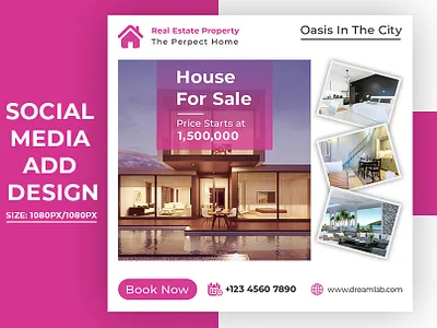 Real estate sale social media banner or square flyer template