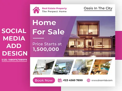 Real estate sale social media banner or square flyer template