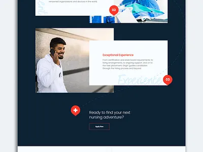 Origin Travel Nursing Homepage Design branding bright clean coral design healthcare homepage design light microsite modern navy blue nursing website