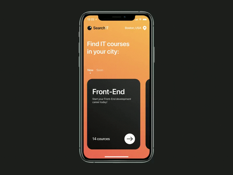 SearchIT - Find IT courses in your city. animation app colors concept course design education gif gradient interaction ios location logo mobile search ui ux