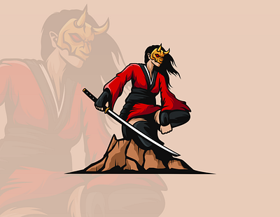 Samurai Warrior Logo black branding design esport girl icon illustration logo logo design mascot red samurai vector women