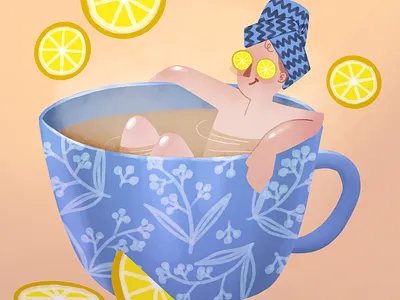 Tea time bathing cheeky childrens book childrens illustration digital illustration lemon tea