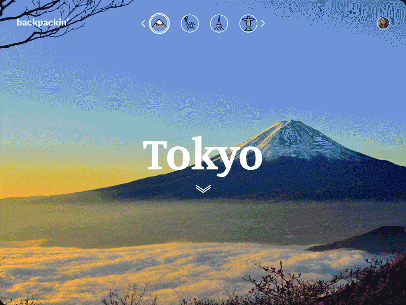 Travel Site - backpackin' design figma gif minimalist motion ny paris prototype rio site tokyo travel ui web xd