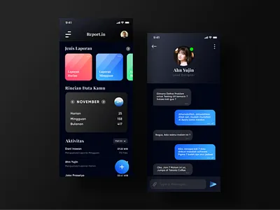 Dark Mode - User Interface Design Report.in App app branding chat dark mode dashboard design gradient illustration ios landing page mobile ui office app report ui social media ui ui ux ui design ui kit user interface website