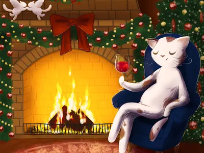 Christmas Fireplace animal animal illustration animals cat childrens book childrens illustration christmas festive fireplace illustration winter