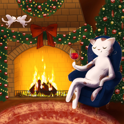 Christmas Fireplace animal animal illustration animals cat childrens book childrens illustration christmas festive fireplace illustration winter