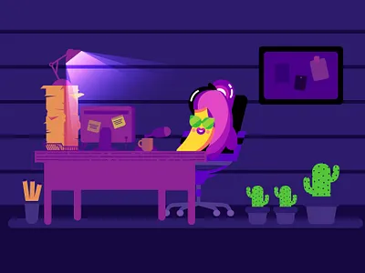 Hard-working Banana computer design desktop office work